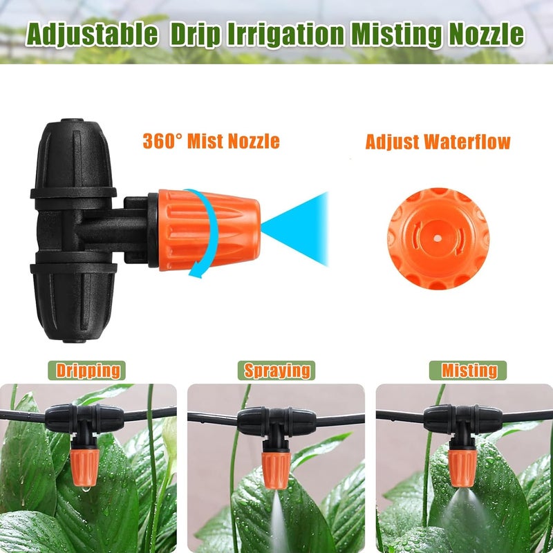 JAYEE Micro Spray Irrigation Drippers, 25 Pcs Three-Way Atomizing Nozzle Drip Irrigation Fitting for 1/4 Inch Tubing, Lock Barbed Drip Line Parts Emitters for Patio Garden Greenhouse Sprinkler System - Image 2